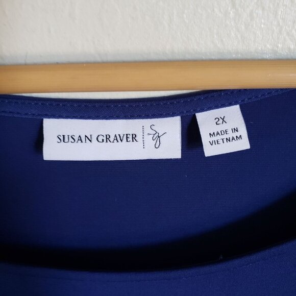 Susan Graver Liquid Knit Asymmetric Hem Tunic Top Two Tone Blue Size Women's 2X - Picture 2 of 9